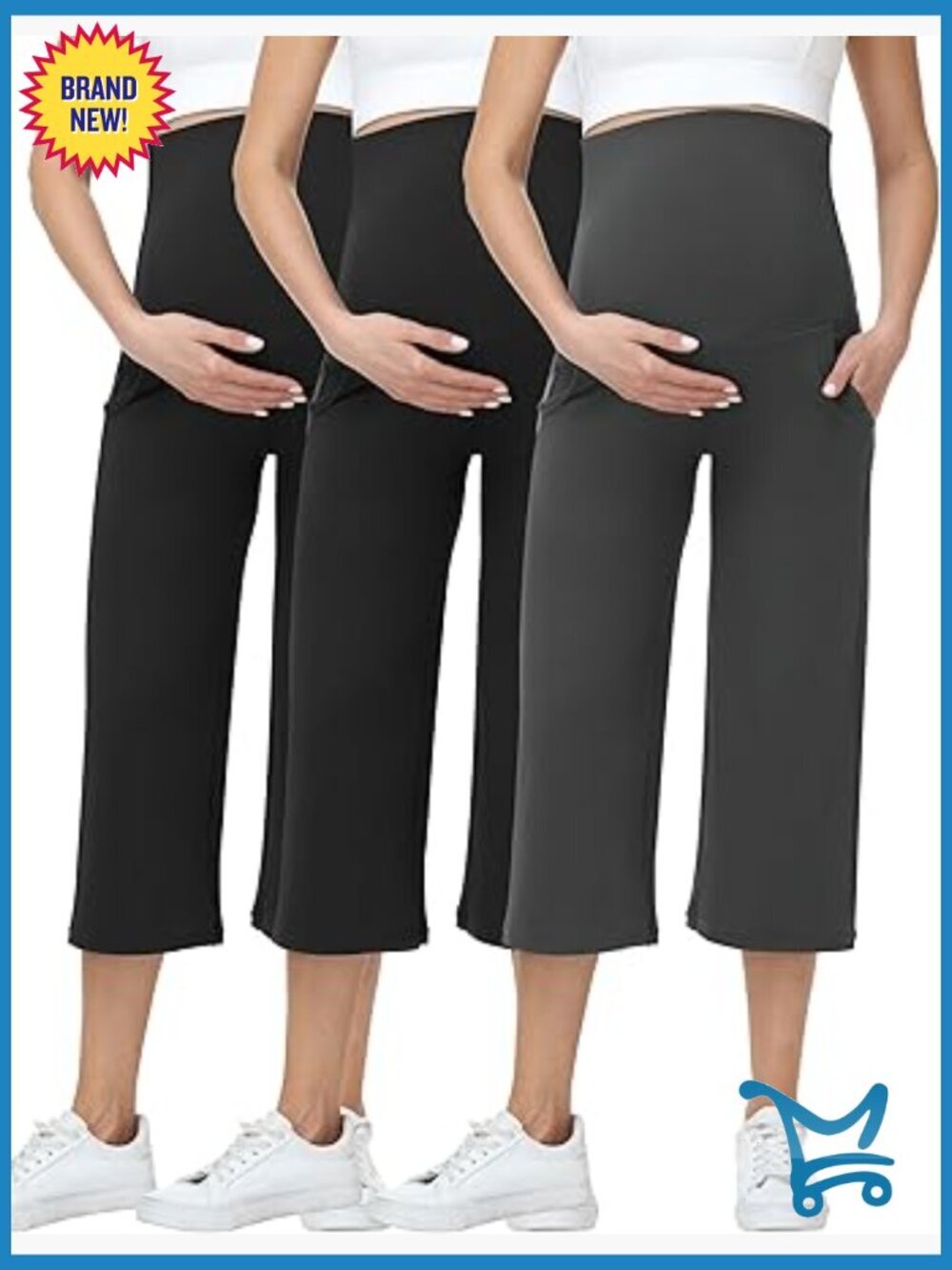 3 Pack Maternity Capris Over Belly Wide Leg Yoga Pants Stretchy Casual